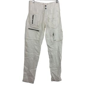 Johnny Was Pete & Greta Womens Tyla Multi Zipper Cargo Pants Off White Size 2